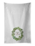 Bichon Frise Smiling Christmas Wreath Kitchen Towel Set of 2 White Dish Towels Decorative Bathroom Hand towel for Hand, Face, Hair, Yoga, Tea, Dishcloth, 19 X 28", White