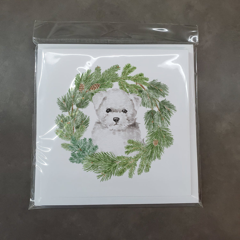 Bichon Frise Puppy Christmas Wreath Square Greeting Cards and Envelopes Pack of 8 Blank Cards with Envelopes Blank Thank You Note Greeting Cards Stationery
