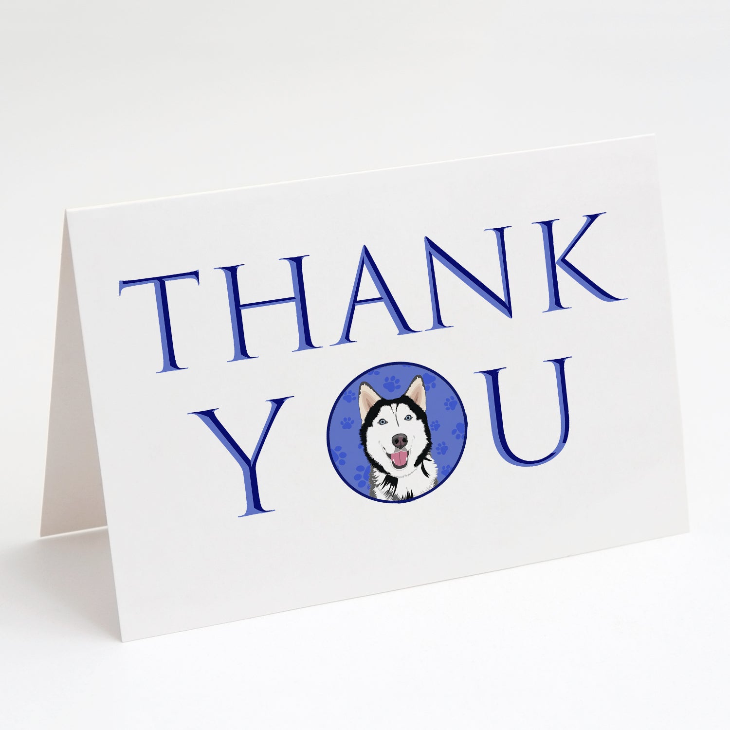 Siberian Husky Black and White #1 Thank You Greeting Cards Pack of 8 Blank Cards with Envelopes Whimsical A7 Size 5x7
