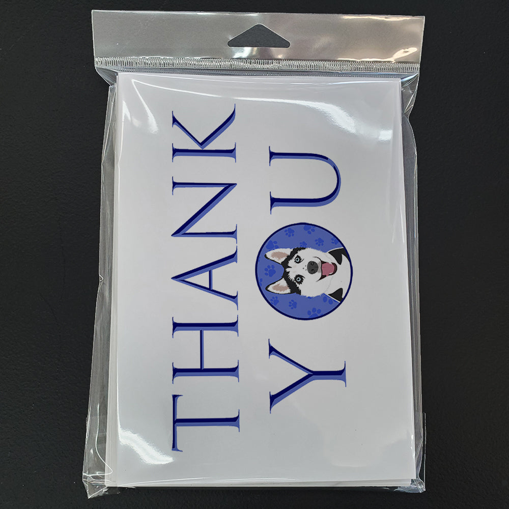 Siberian Husky Black and White #2 Thank You Greeting Cards Pack of 8 Blank Cards with Envelopes Whimsical A7 Size 5x7