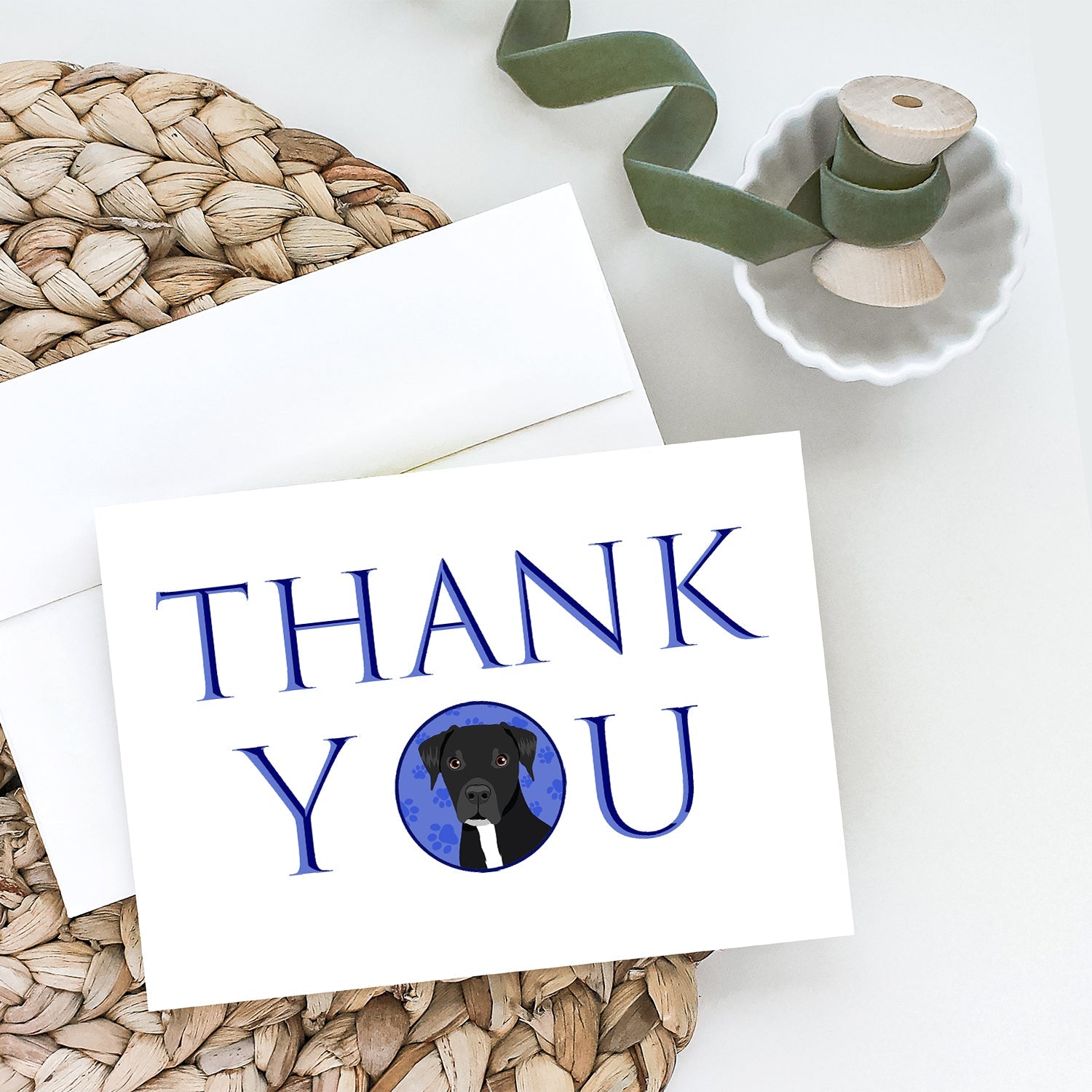 Pit Bull Black #1 Thank You Greeting Cards Pack of 8 Blank Cards with Envelopes Whimsical A7 Size 5x7