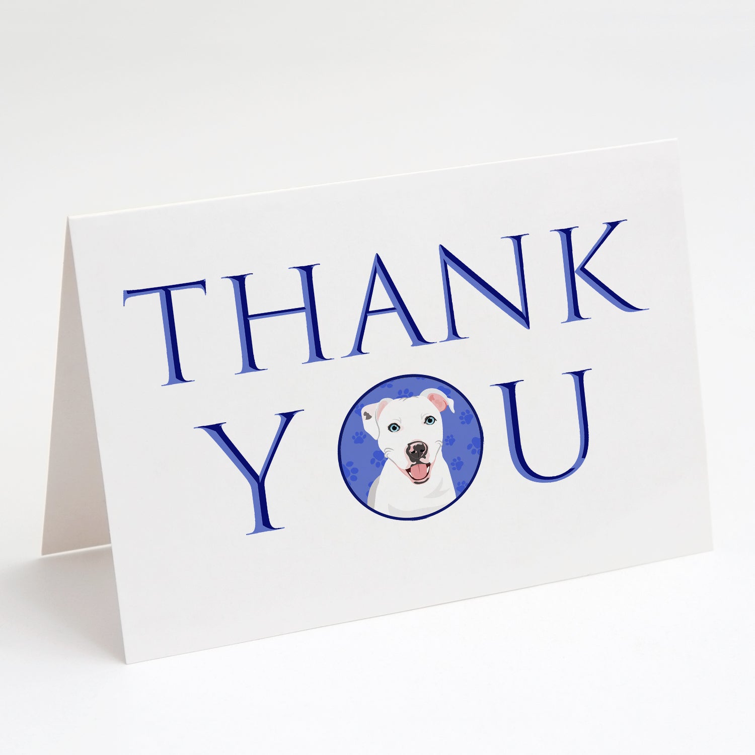 Pit Bull White #1 Thank You Greeting Cards Pack of 8 Blank Cards with Envelopes Whimsical A7 Size 5x7