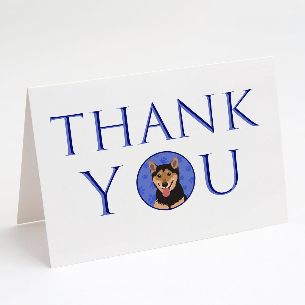 Shiba Inu Black and Tan Thank You Greeting Cards Pack of 8 Blank Cards with Envelopes Whimsical A7 Size 5x7
