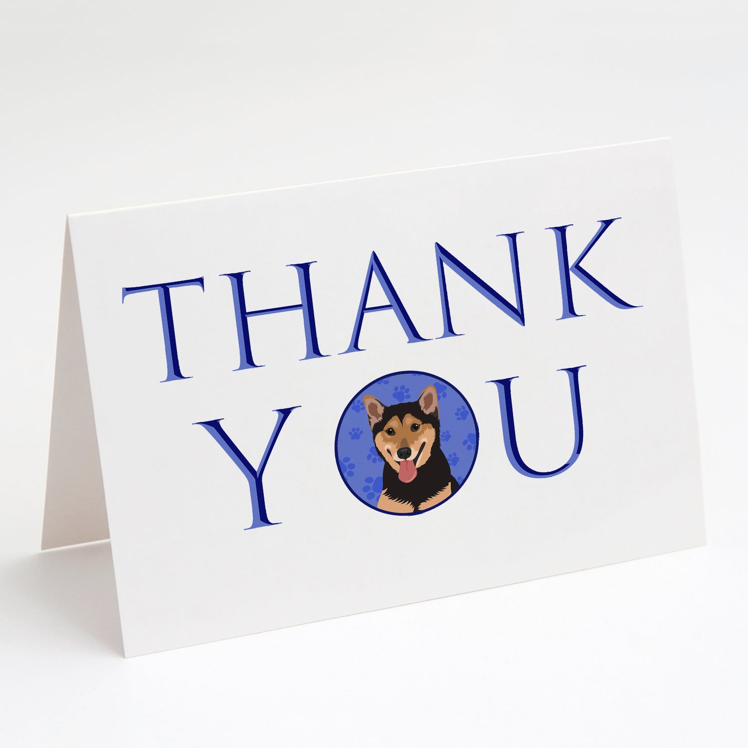Shiba Inu Black and Tan Thank You Greeting Cards Pack of 8 Blank Cards with Envelopes Whimsical A7 Size 5x7
