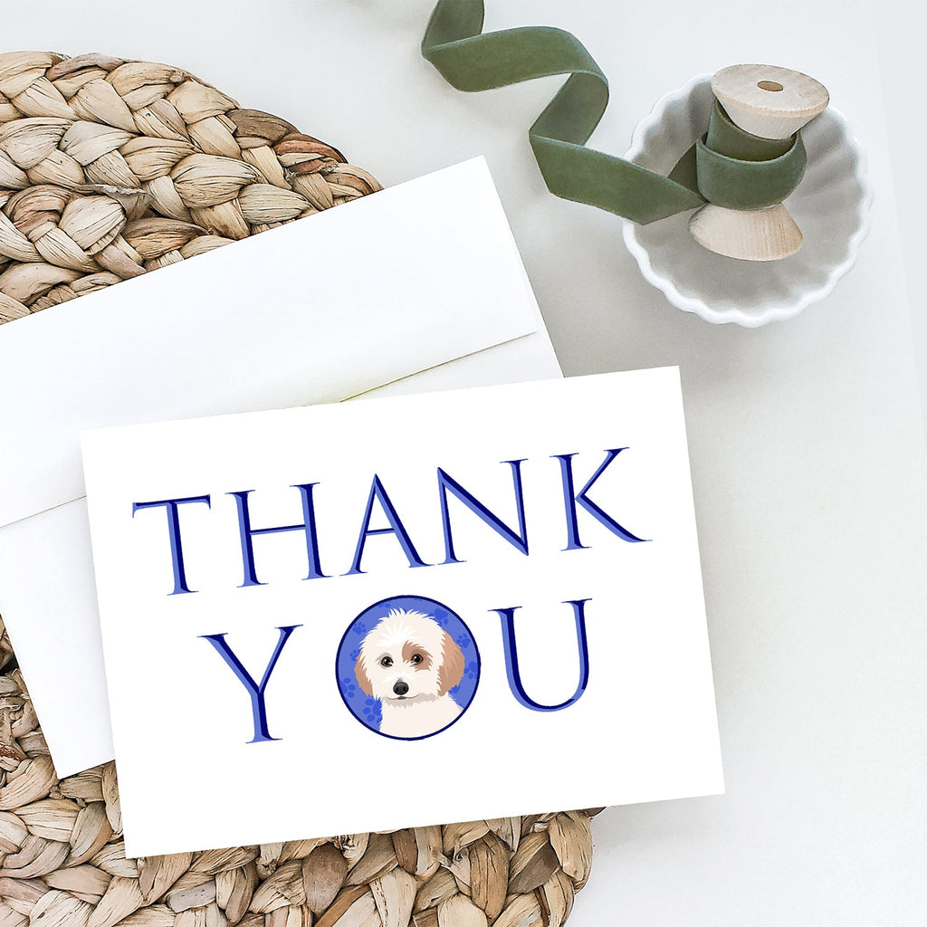 Shih-Tzu White and Red Thank You Greeting Cards Pack of 8 Blank Cards with Envelopes Whimsical A7 Size 5x7
