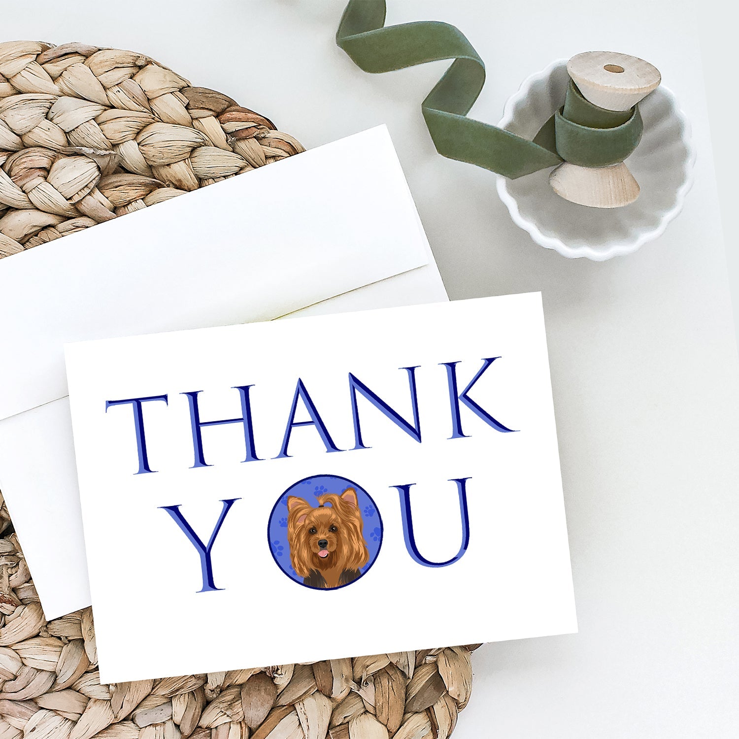 Yorkie Black and Gold #1 Thank You Greeting Cards Pack of 8 Blank Cards with Envelopes Whimsical A7 Size 5x7