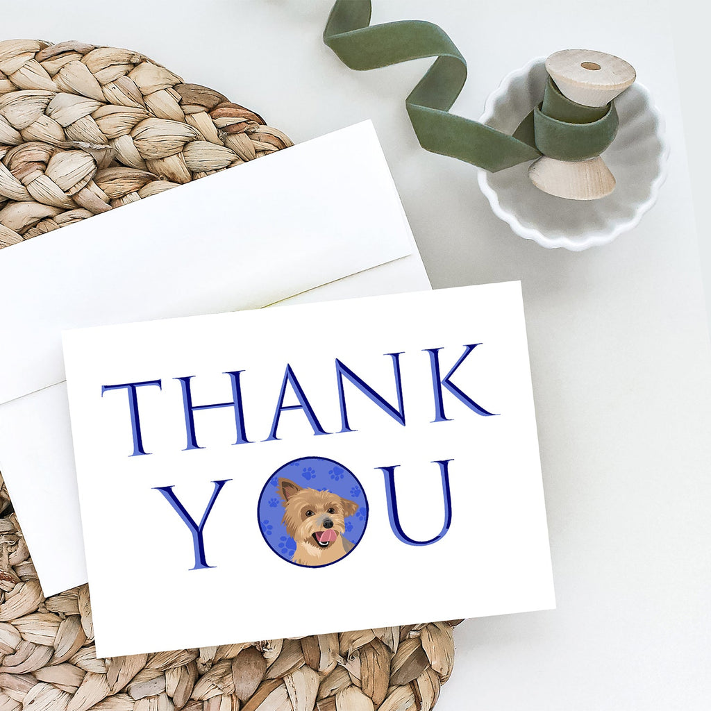 Yorkie Blue and Gold Thank You Greeting Cards Pack of 8 Blank Cards with Envelopes Whimsical A7 Size 5x7