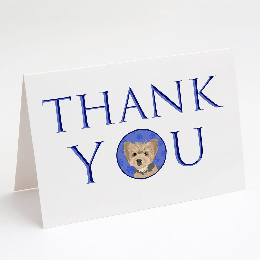 Yorkie Blue and Tan Puppy Thank You Greeting Cards Pack of 8 Blank Cards with Envelopes Whimsical A7 Size 5x7
