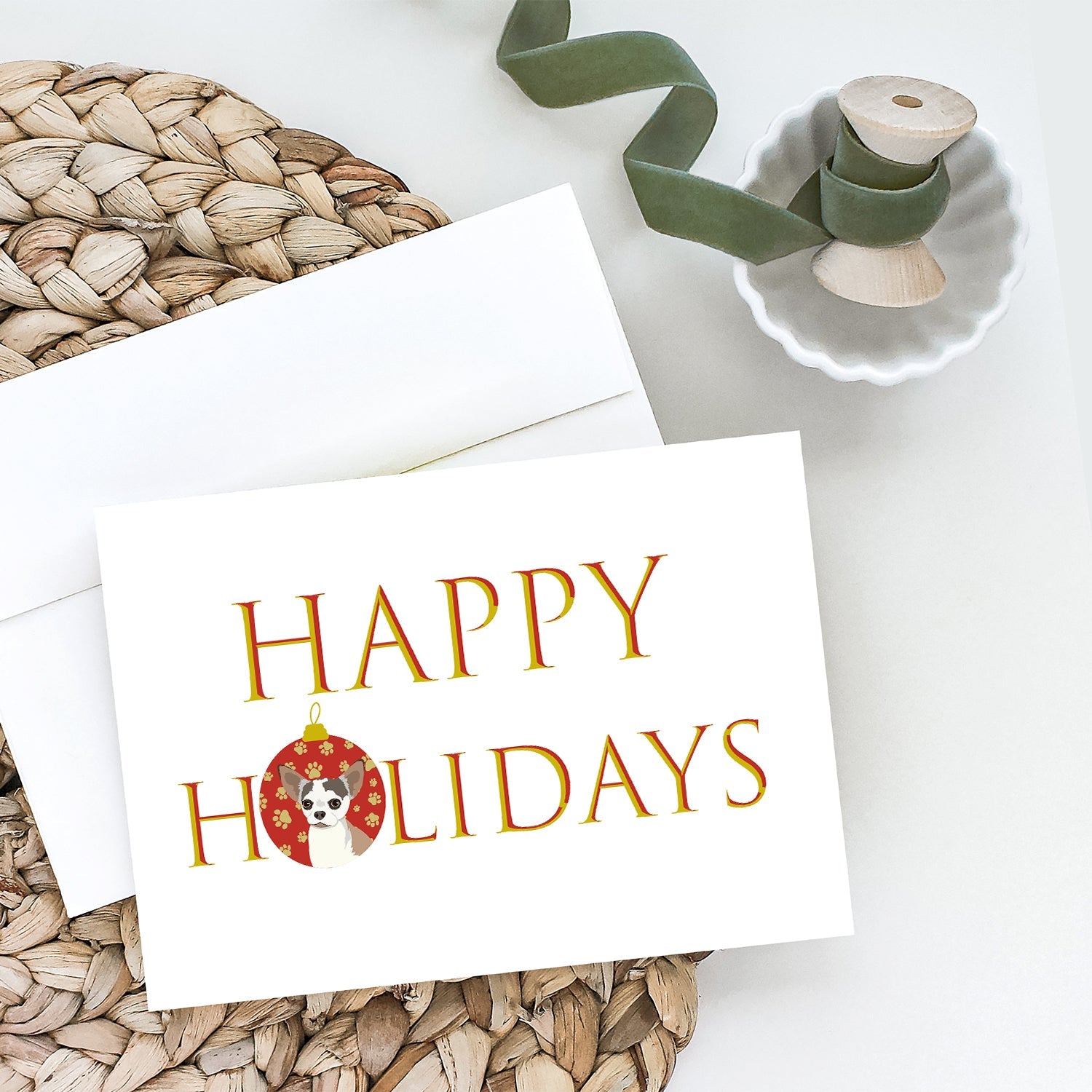 Chihuahua Merle Happy Holidays Greeting Cards Pack of 8 Blank Cards with Envelopes Whimsical A7 Size 5x7