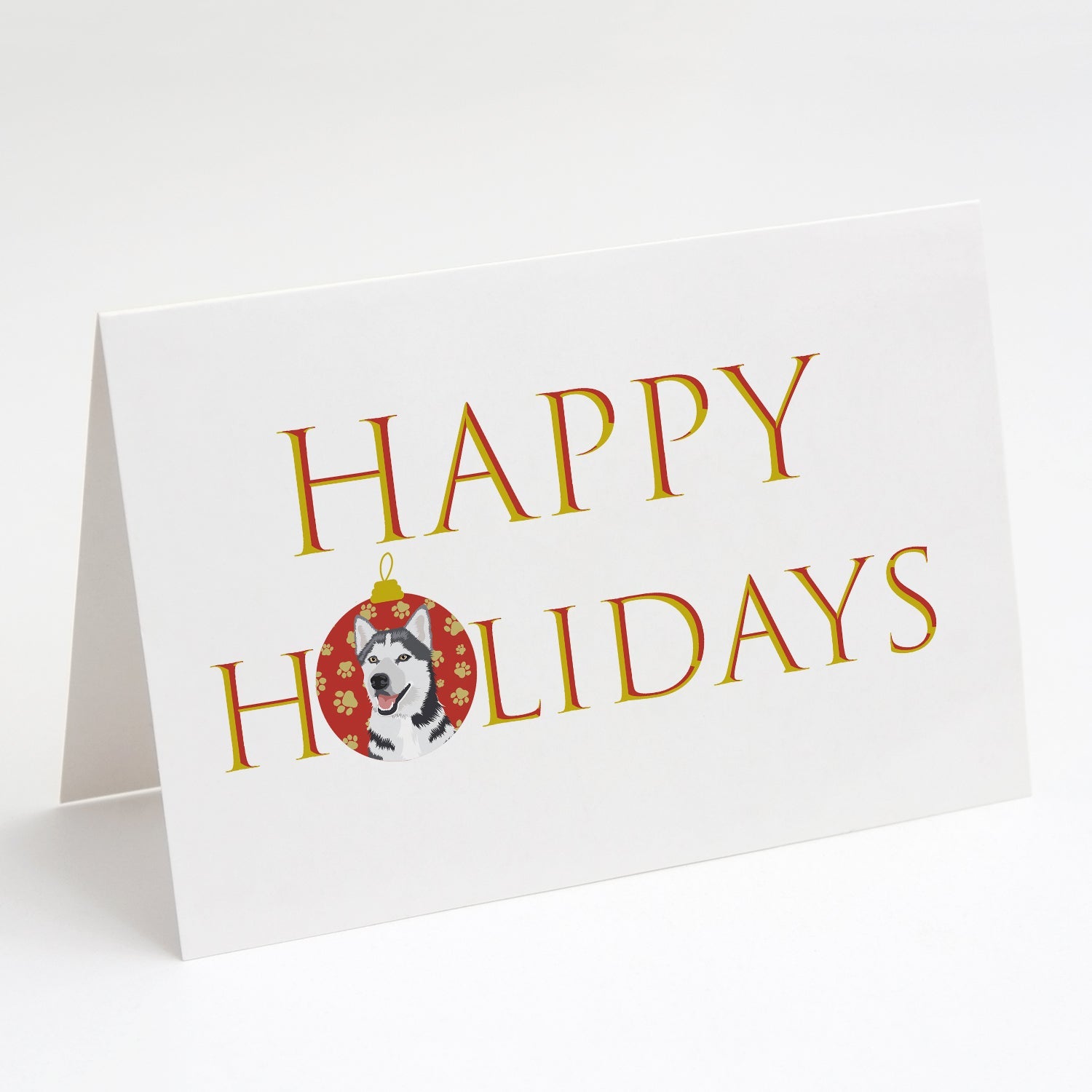 Siberian Husky Silver and White #1 Happy Holidays Greeting Cards Pack of 8 Blank Cards with Envelopes Whimsical A7 Size 5x7
