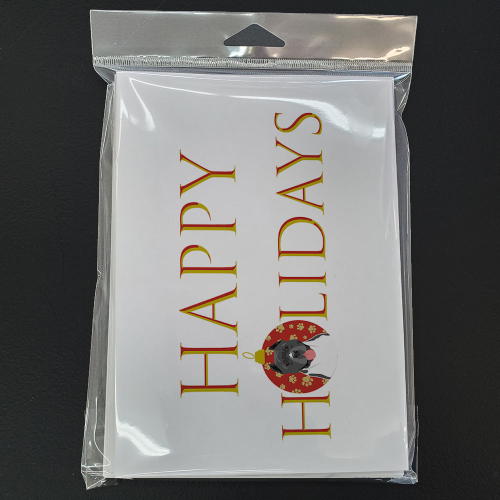Pit Bull Blue #7 Happy Holidays Greeting Cards Pack of 8 Blank Cards with Envelopes Whimsical A7 Size 5x7