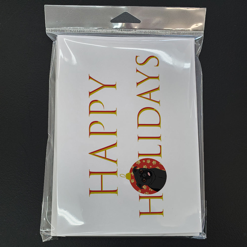 Pug Black #1 Happy Holidays Greeting Cards Pack of 8 Blank Cards with Envelopes Whimsical A7 Size 5x7