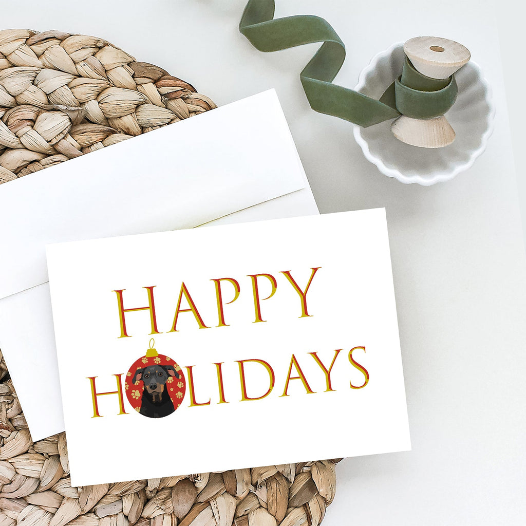 Rottweiler Black and Tan #5 Happy Holidays Greeting Cards Pack of 8 Blank Cards with Envelopes Whimsical A7 Size 5x7