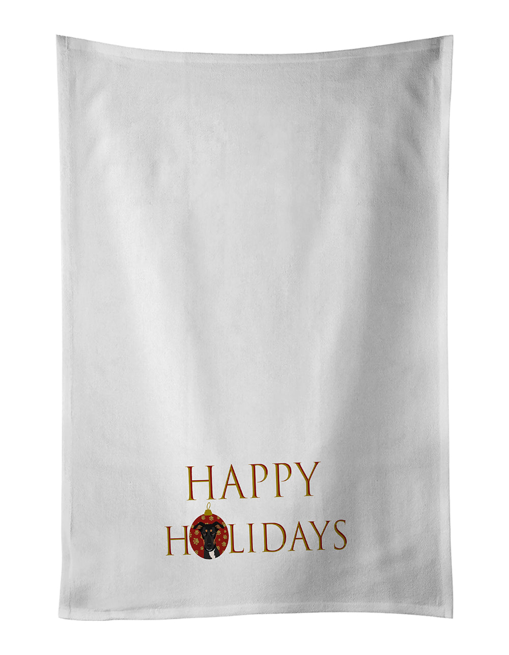 Rottweiler Black and Tan #6 Happy Holidays Kitchen Towel Set of 2 White Dish Towels Decorative Bathroom Hand towel for Hand, Face, Hair, Yoga, Tea, Dishcloth, 19 X 28", White