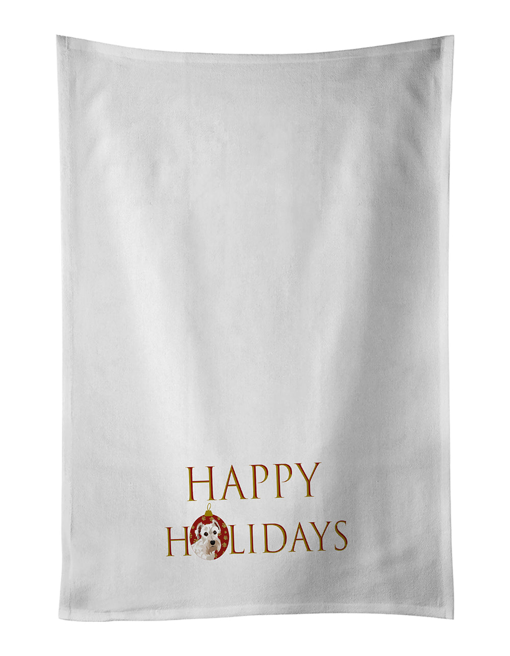 Schnauzer White #1 Happy Holidays Kitchen Towel Set of 2 White Dish Towels Decorative Bathroom Hand towel for Hand, Face, Hair, Yoga, Tea, Dishcloth, 19 X 28", White