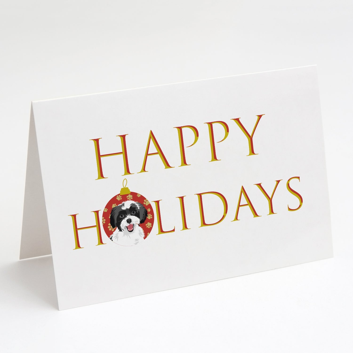 Shih-Tzu Black and White #3 Happy Holidays Greeting Cards Pack of 8 Blank Cards with Envelopes Whimsical A7 Size 5x7