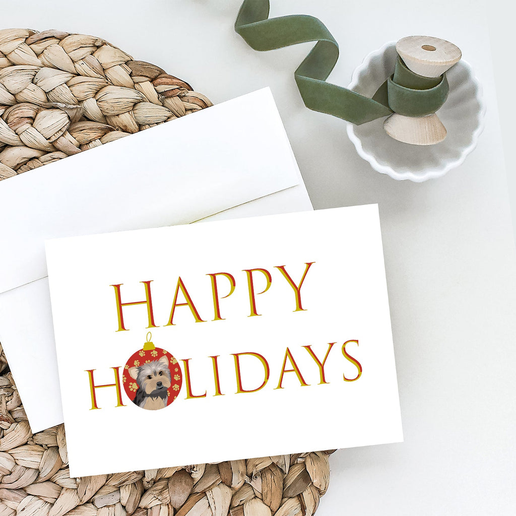 Yorkie Blue and Tan #2 Happy Holidays Greeting Cards Pack of 8 Blank Cards with Envelopes Whimsical A7 Size 5x7