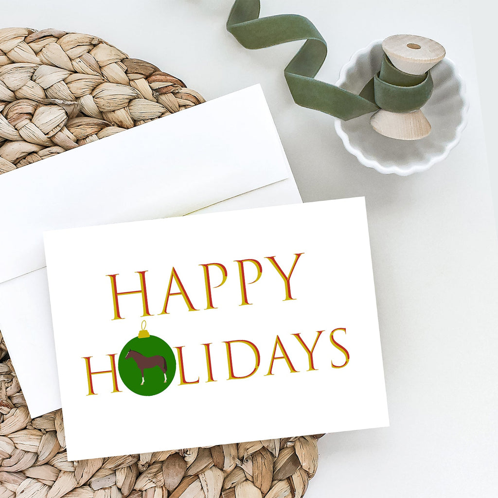 Horse - English Thoroughbred Horse Happy Holidays Greeting Cards Pack of 8 Blank Cards with Envelopes Whimsical A7 Size 5x7