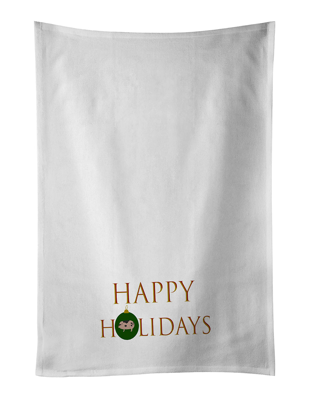 Pigs - Gloucester Old Spot Pig Happy Holidays Kitchen Towel Set of 2 White Dish Towels Decorative Bathroom Hand towel for Hand, Face, Hair, Yoga, Tea, Dishcloth, 19 X 28", White