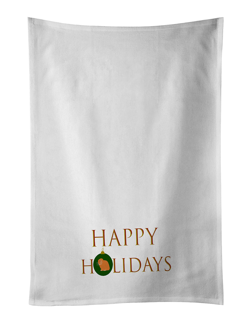 Rabbits - Holland Lop Rabbit Happy Holidays Kitchen Towel Set of 2 White Dish Towels Decorative Bathroom Hand towel for Hand, Face, Hair, Yoga, Tea, Dishcloth, 19 X 28", White