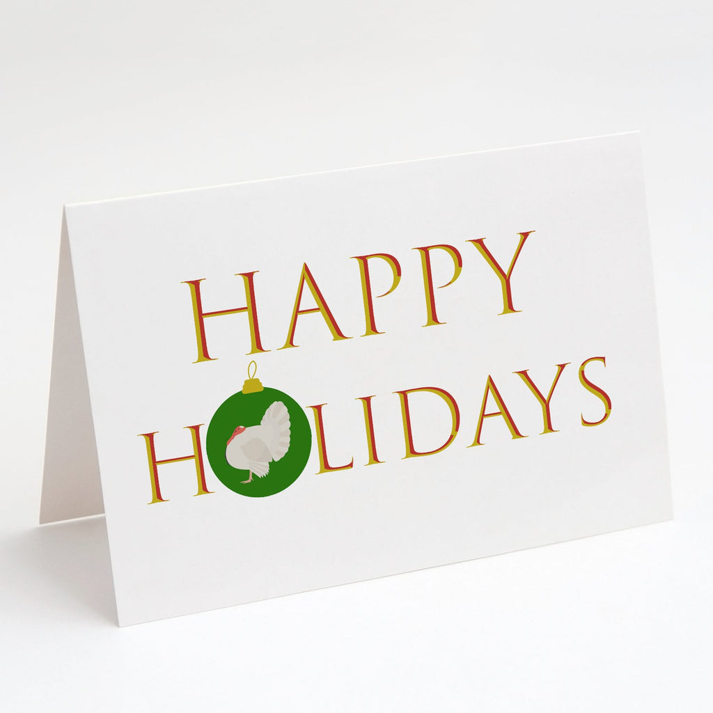 Turkeys - White Holland Turkey Happy Holidays Greeting Cards Pack of 8 Blank Cards with Envelopes Whimsical A7 Size 5x7