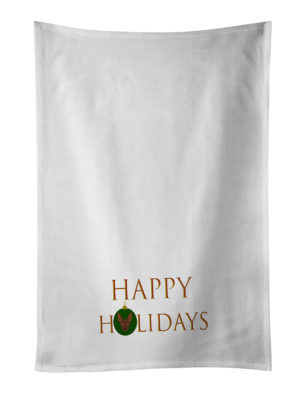 Abyssinian Sand Terrier - Dog Face Happy Holidays Christmas Kitchen Towel Set of 2 White Dish Towels Decorative Bathroom Hand towel for Hand, Face, Hair, Yoga, Tea, Dishcloth, 19 X 28", White