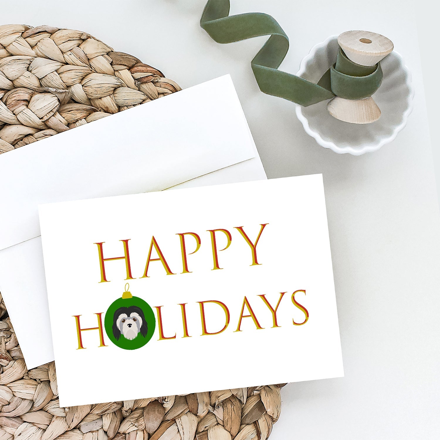 Lowchen Little Lion Dog - Dog Face Happy Holidays Christmas Greeting Cards Pack of 8 Blank Cards with Envelopes Whimsical A7 Size 5x7