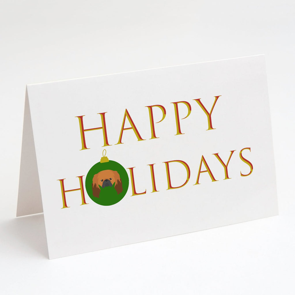 Pekingese - Dog Face Happy Holidays Christmas Greeting Cards Pack of 8 Blank Cards with Envelopes Whimsical A7 Size 5x7