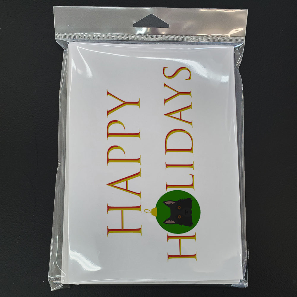 Schipperke - Dog Face Happy Holidays Christmas Greeting Cards Pack of 8 Blank Cards with Envelopes Whimsical A7 Size 5x7