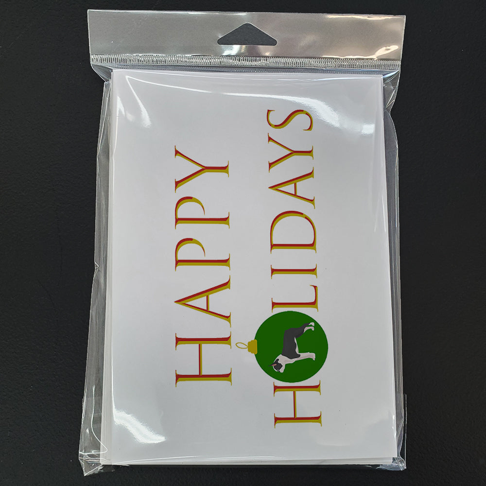 Boston Terrier Happy Holidays Greeting Cards Pack of 8 Blank Cards with Envelopes Whimsical A7 Size 5x7