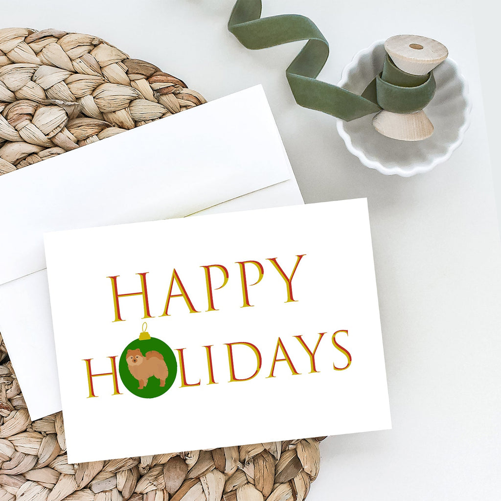 German Spitz #2 Happy Holidays Greeting Cards Pack of 8 Blank Cards with Envelopes Whimsical A7 Size 5x7