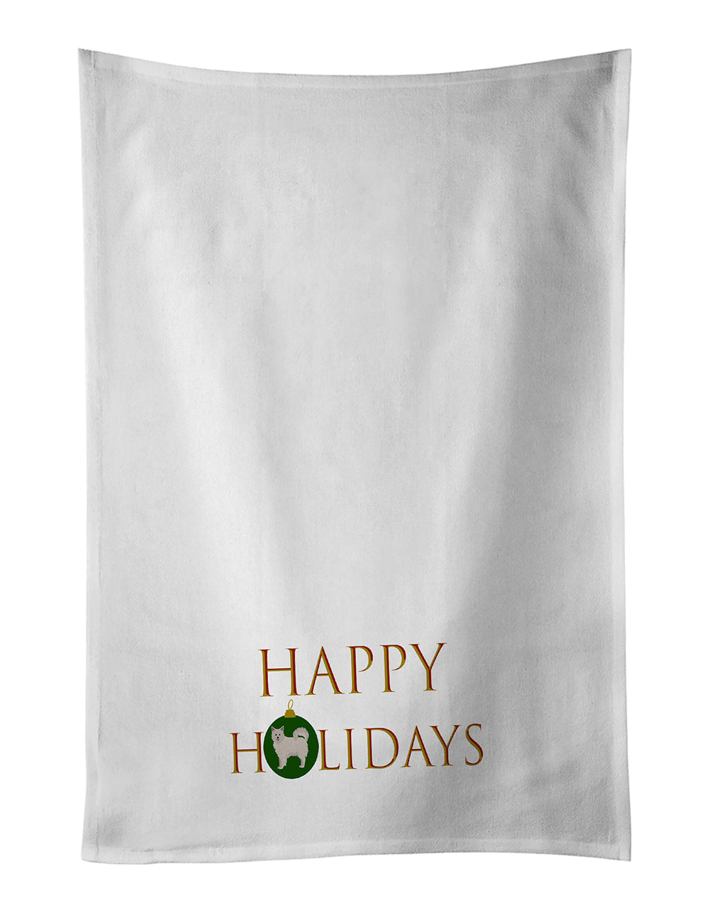 Italian Spitz  Happy Holidays Kitchen Towel Set of 2 White Dish Towels Decorative Bathroom Hand towel for Hand, Face, Hair, Yoga, Tea, Dishcloth, 19 X 28", White