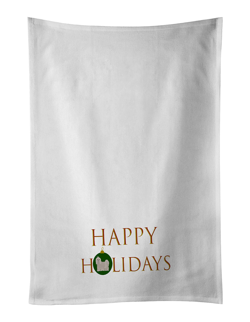 Maltese Happy Holidays Kitchen Towel Set of 2 White Dish Towels Decorative Bathroom Hand towel for Hand, Face, Hair, Yoga, Tea, Dishcloth, 19 X 28", White