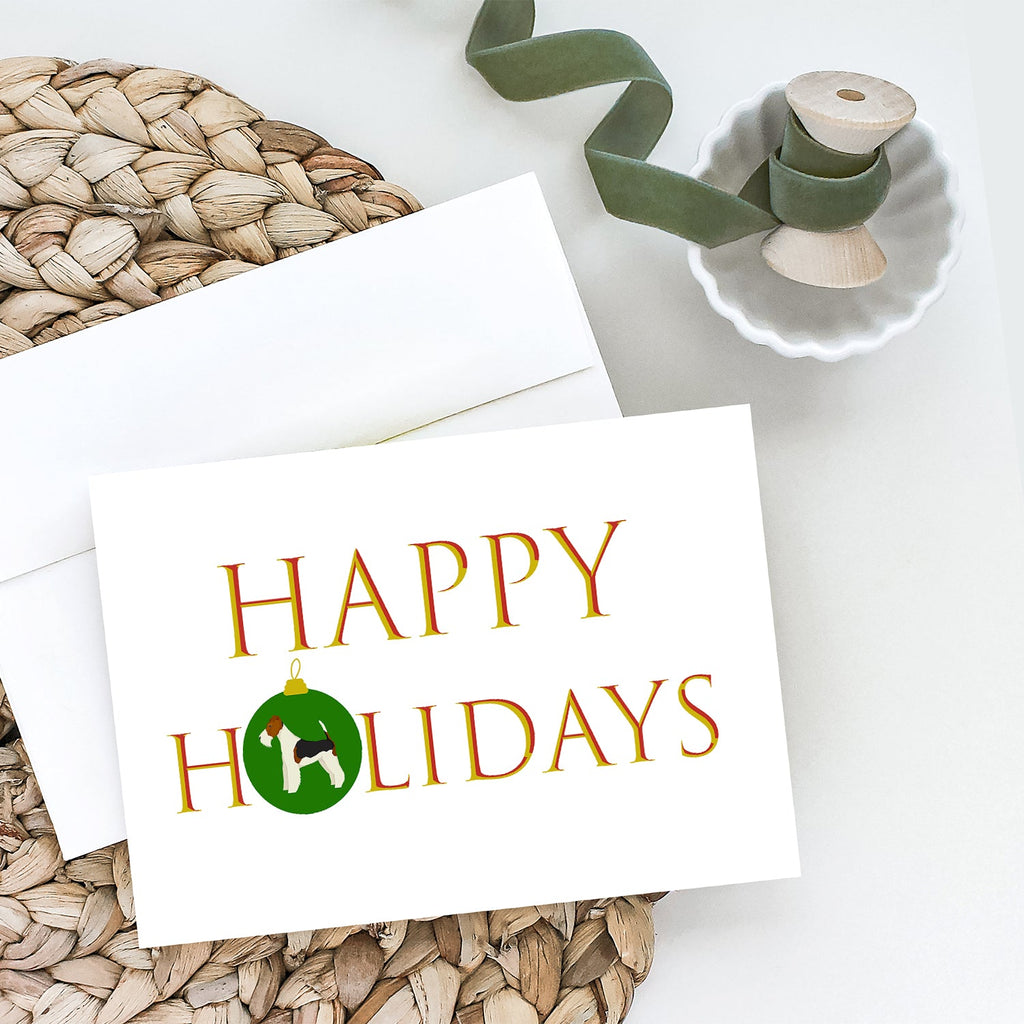 Fox Terrier Happy Holidays Greeting Cards Pack of 8 Blank Cards with Envelopes Whimsical A7 Size 5x7