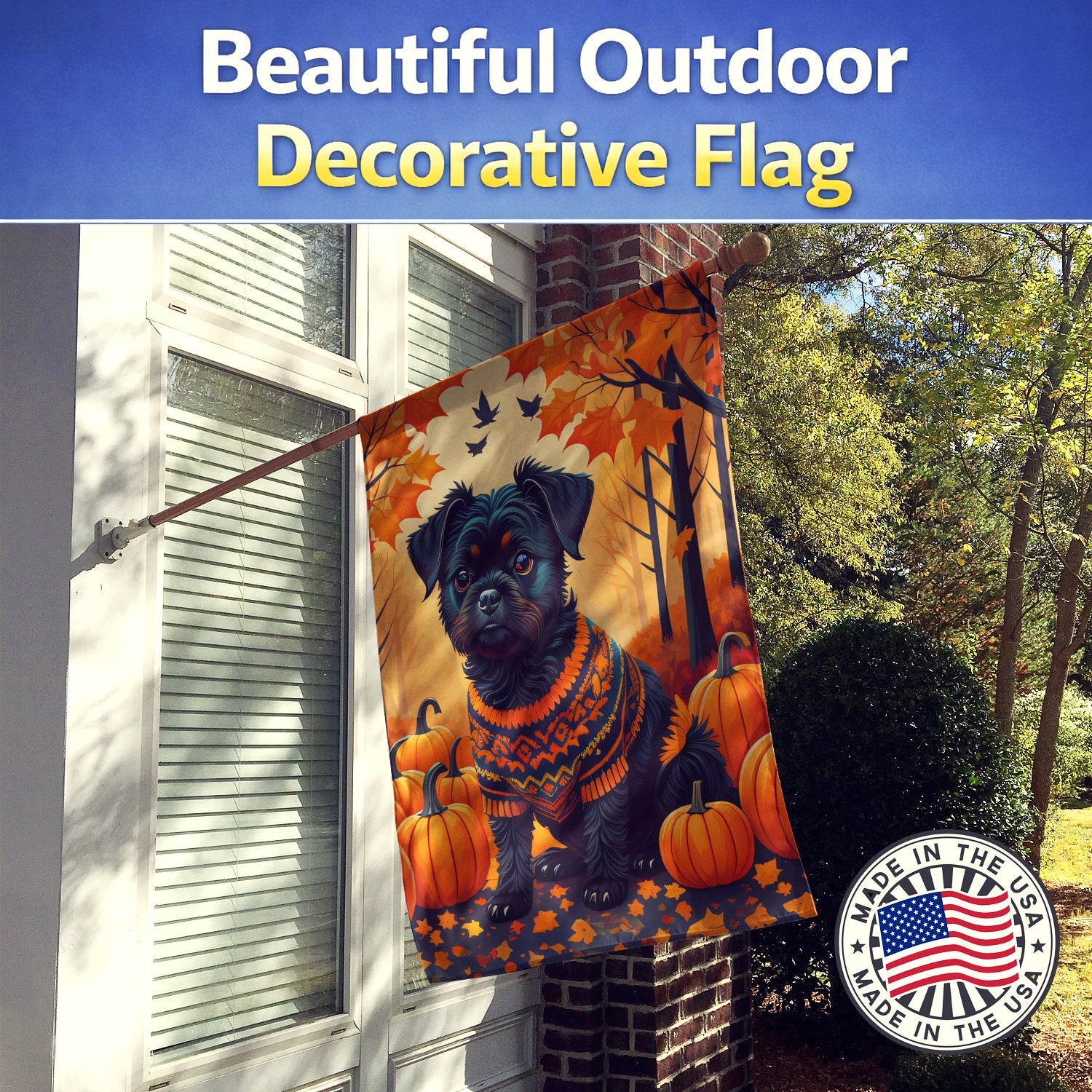 Affenpinscher Fall House Flag 28x40 Porch Sleeve Pole Decorative Outside Yard Banner Artwork Wall Hanging, Polyester