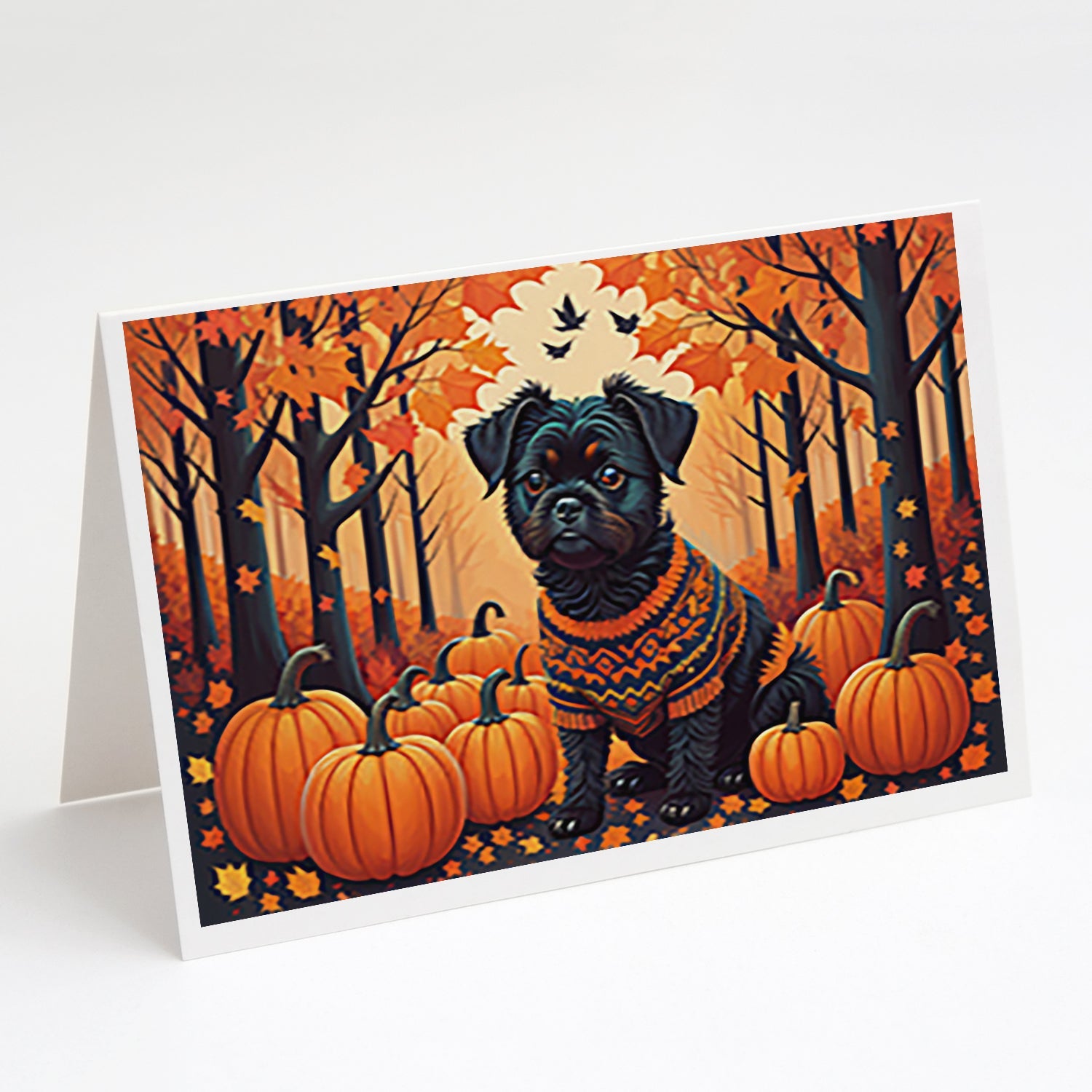 Affenpinscher Fall Greeting Cards Pack of 8 Blank Cards with Envelopes Whimsical A7 Size 5x7
