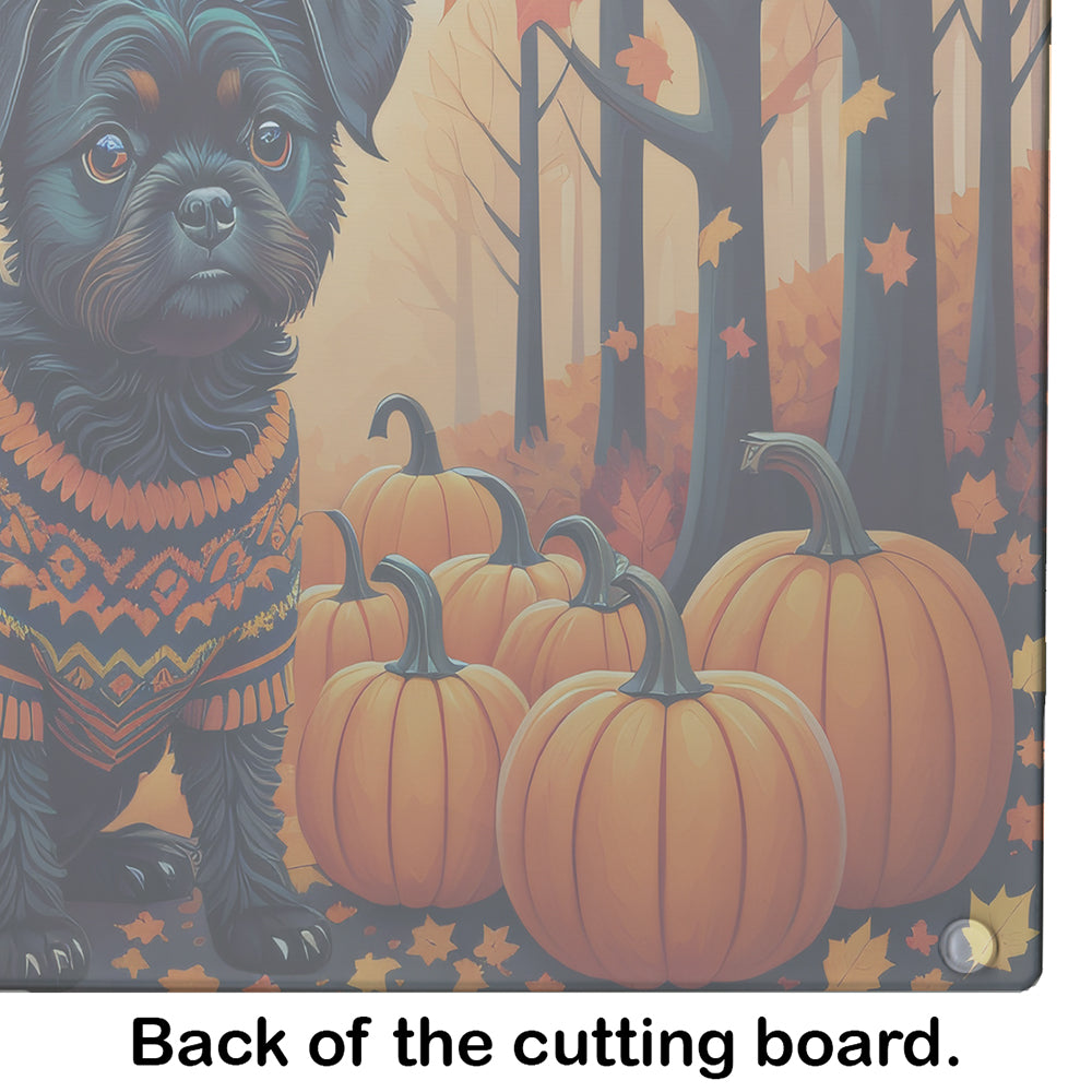 Affenpinscher Fall Cutting Board Tempered Glass Kitchen Cutting Surface, Heat Resistant Chopping, Non-Slip Feet, Food Prep & Serving