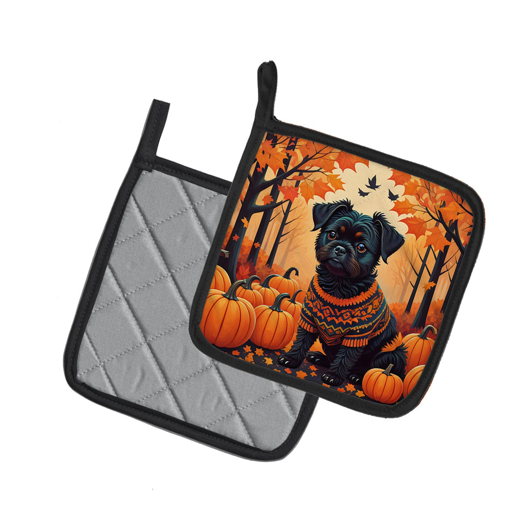 Affenpinscher Fall Pot Holder Set of 2 Heat Resistant Quilted Hot Pads 7.5 x 7.5 Inch, Insulated Kitchen Trivets for Cooking & Baking