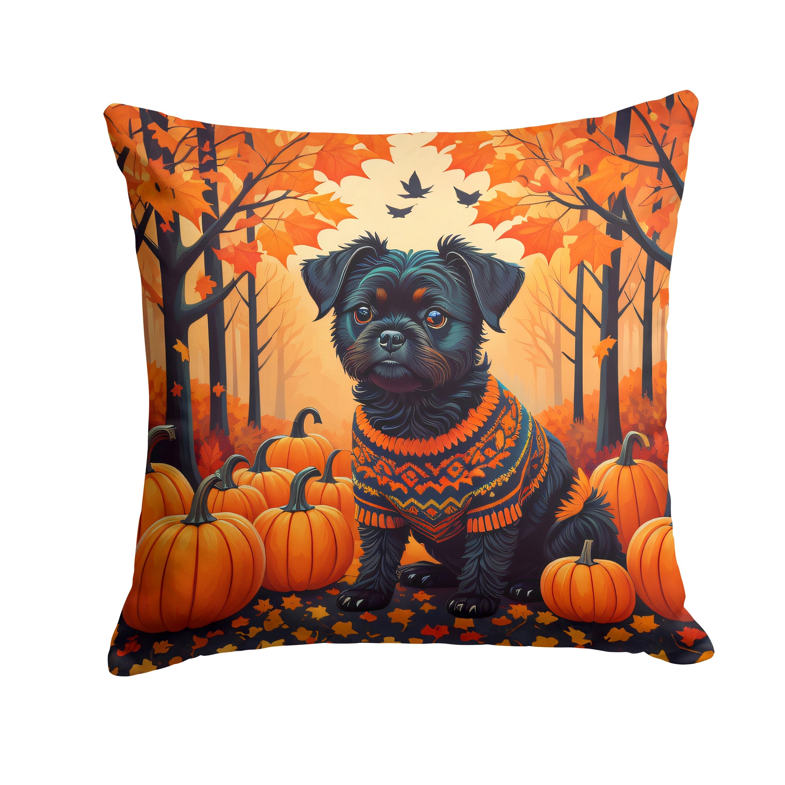 Affenpinscher Fall Decorative Throw Pillow 18x18 Indoor Outdoor Accent Cushion, Fabric Cover with Insert for Sofa, Bed, Porch & Living Room
