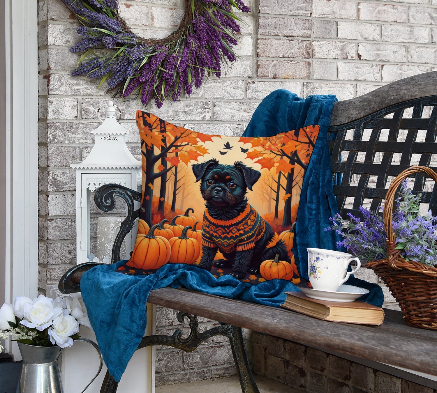 Affenpinscher Fall Decorative Throw Pillow 18x18 Indoor Outdoor Accent Cushion, Fabric Cover with Insert for Sofa, Bed, Porch & Living Room