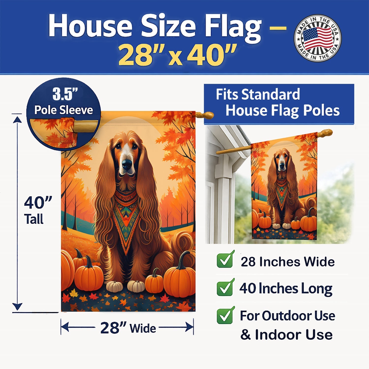 Afghan Hound Fall House Flag 28x40 Porch Sleeve Pole Decorative Outside Yard Banner Artwork Wall Hanging, Polyester
