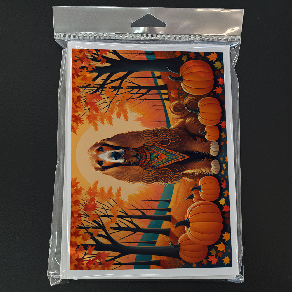 Afghan Hound Fall Greeting Cards Pack of 8 Blank Cards with Envelopes Whimsical A7 Size 5x7