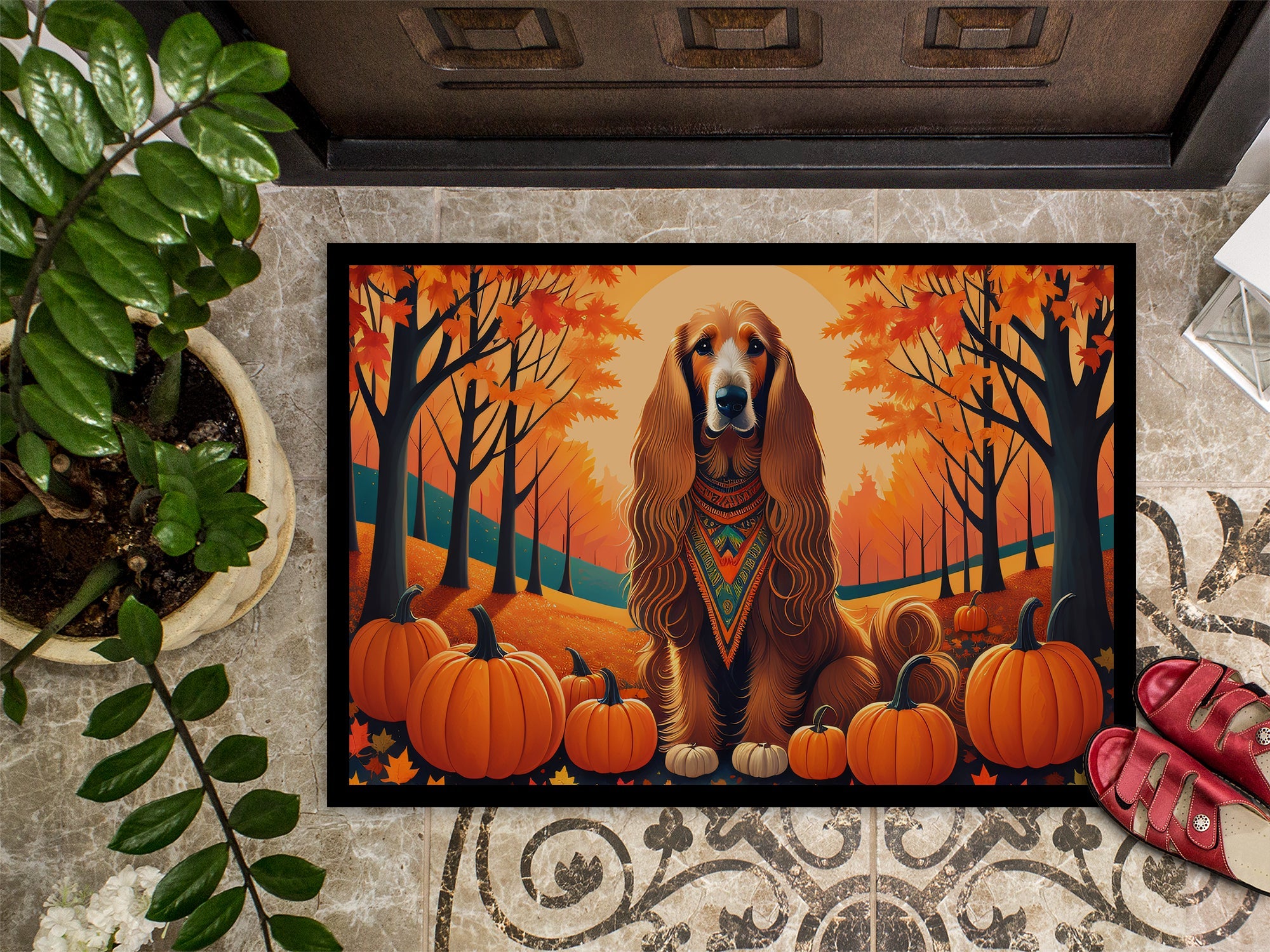 Afghan Hound Fall Doormat Indoor Outdoor 24H X 36W Front Door Mat Rugs for Entryway, Non Slip Washable Low Pile,