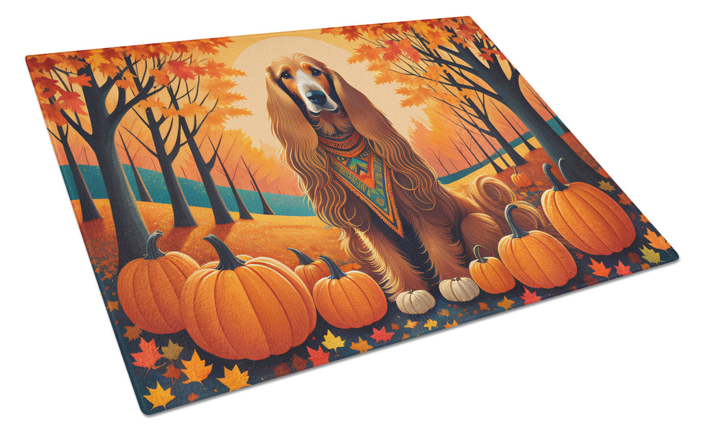 Afghan Hound Fall Cutting Board Tempered Glass Kitchen Cutting Surface, Heat Resistant Chopping, Non-Slip Feet, Food Prep & Serving