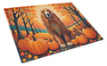 Afghan Hound Fall Cutting Board Tempered Glass Kitchen Cutting Surface, Heat Resistant Chopping, Non-Slip Feet, Food Prep & Serving