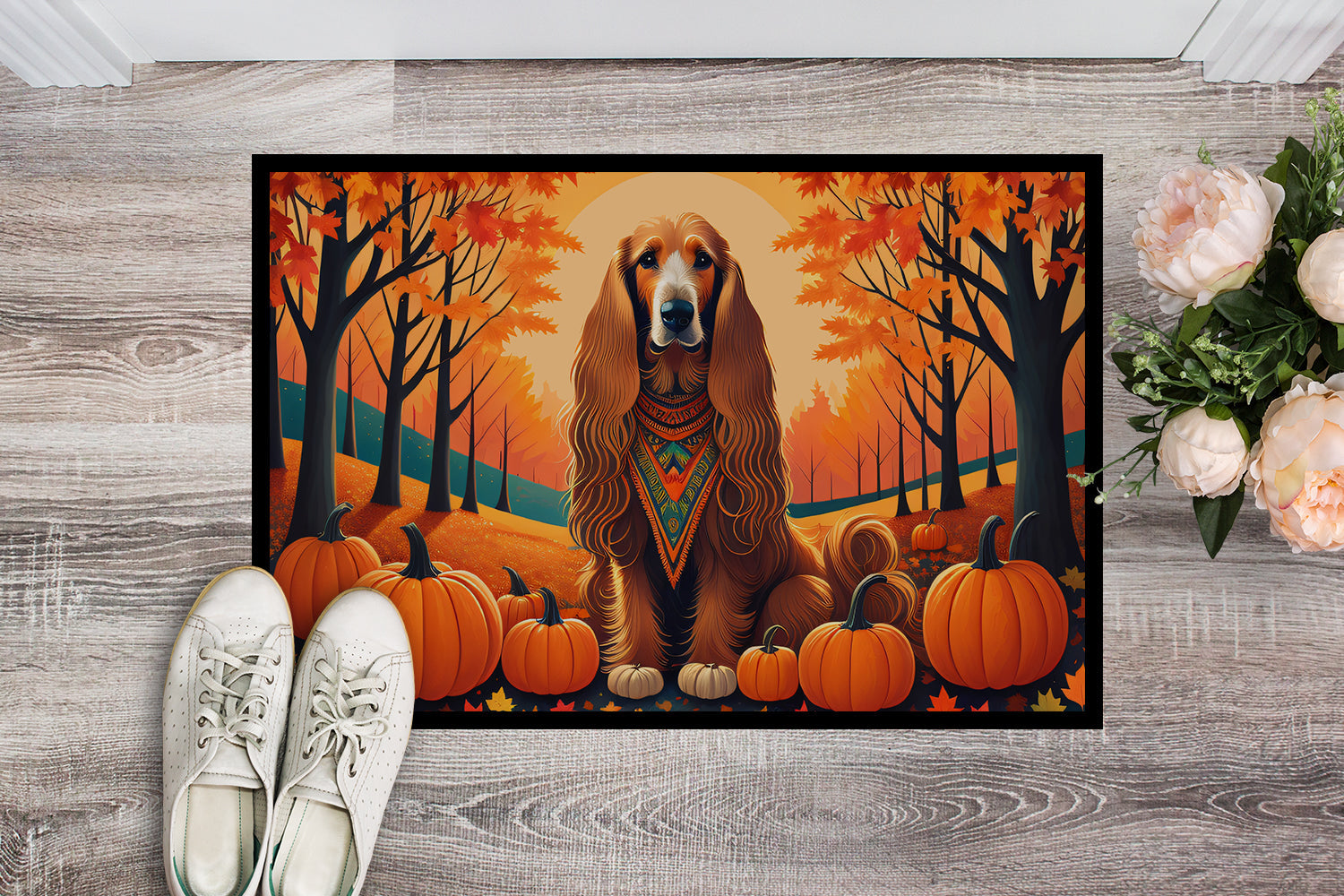 Afghan Hound Fall Doormat Indoor Outdoor 18H X 27W Front Door Mat Rugs for Entryway, Non Slip Washable
