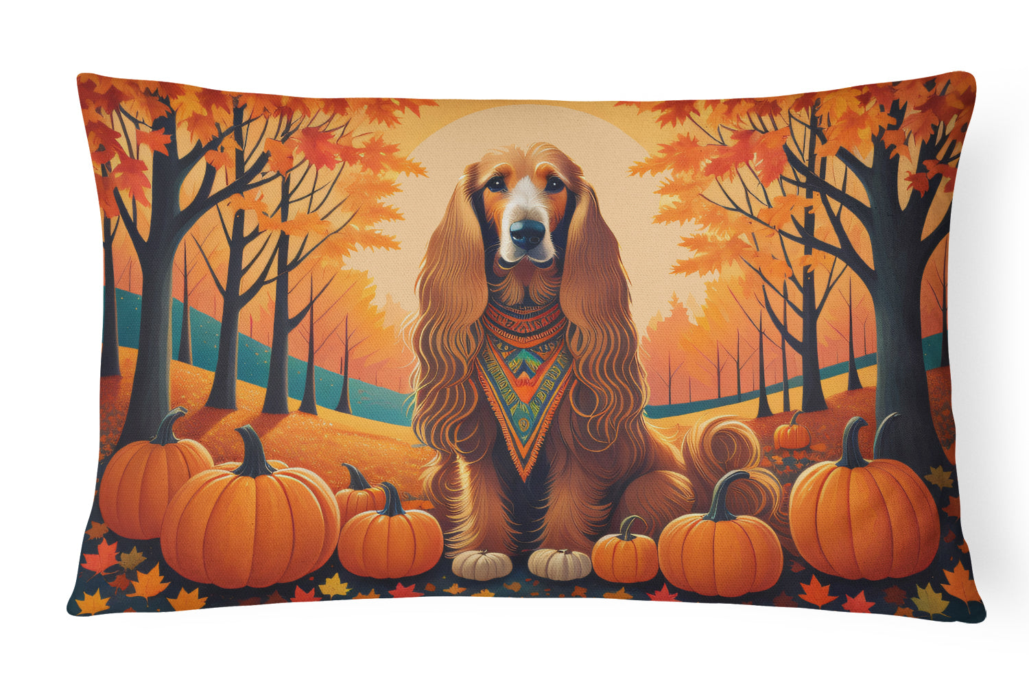 Afghan Hound Fall Decorative Throw Pillow 12x16 Indoor Outdoor Accent Cushion, Fabric Cover with Insert for Sofa, Bed, Porch & Living Room