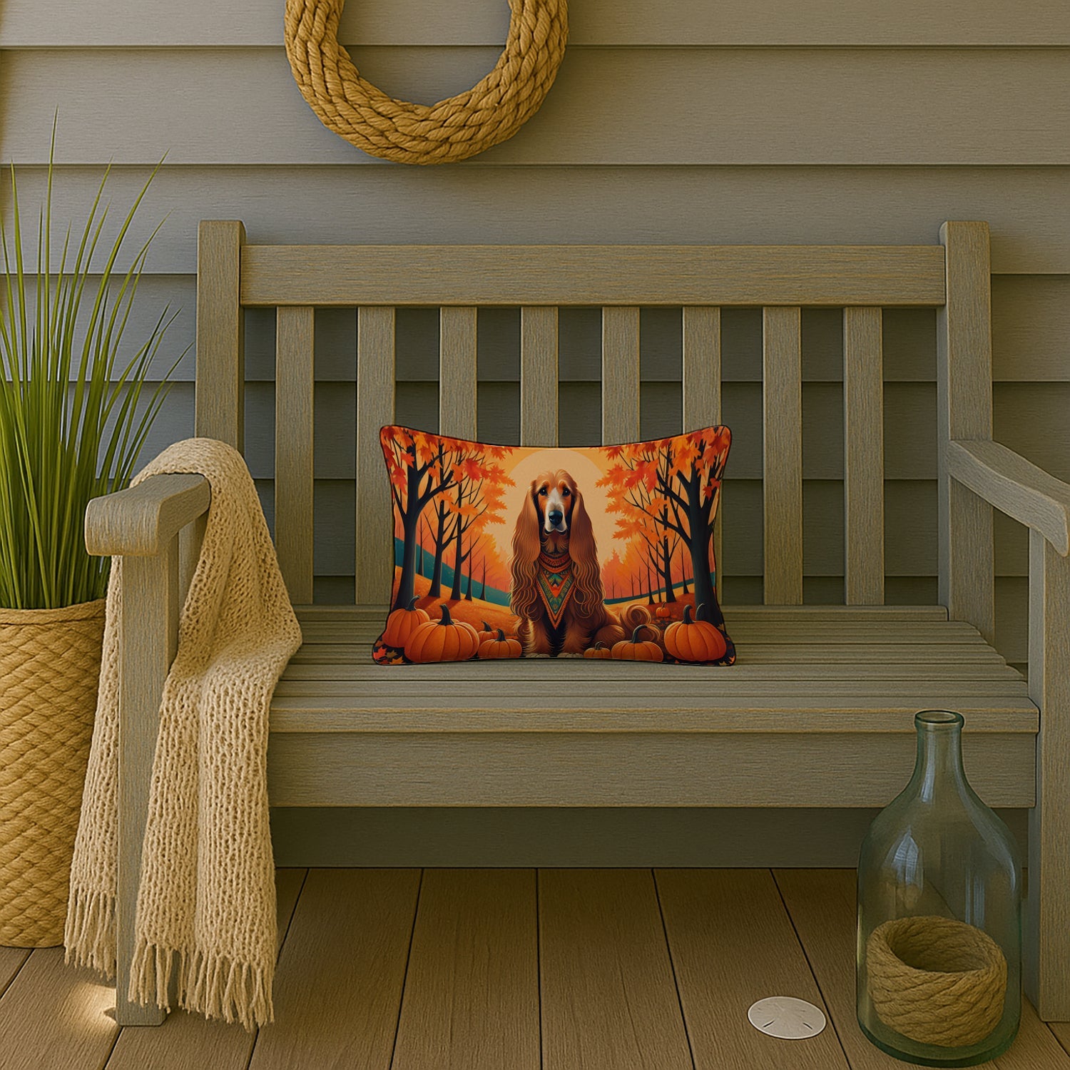 Afghan Hound Fall Decorative Throw Pillow 12x16 Indoor Outdoor Accent Cushion, Fabric Cover with Insert for Sofa, Bed, Porch & Living Room