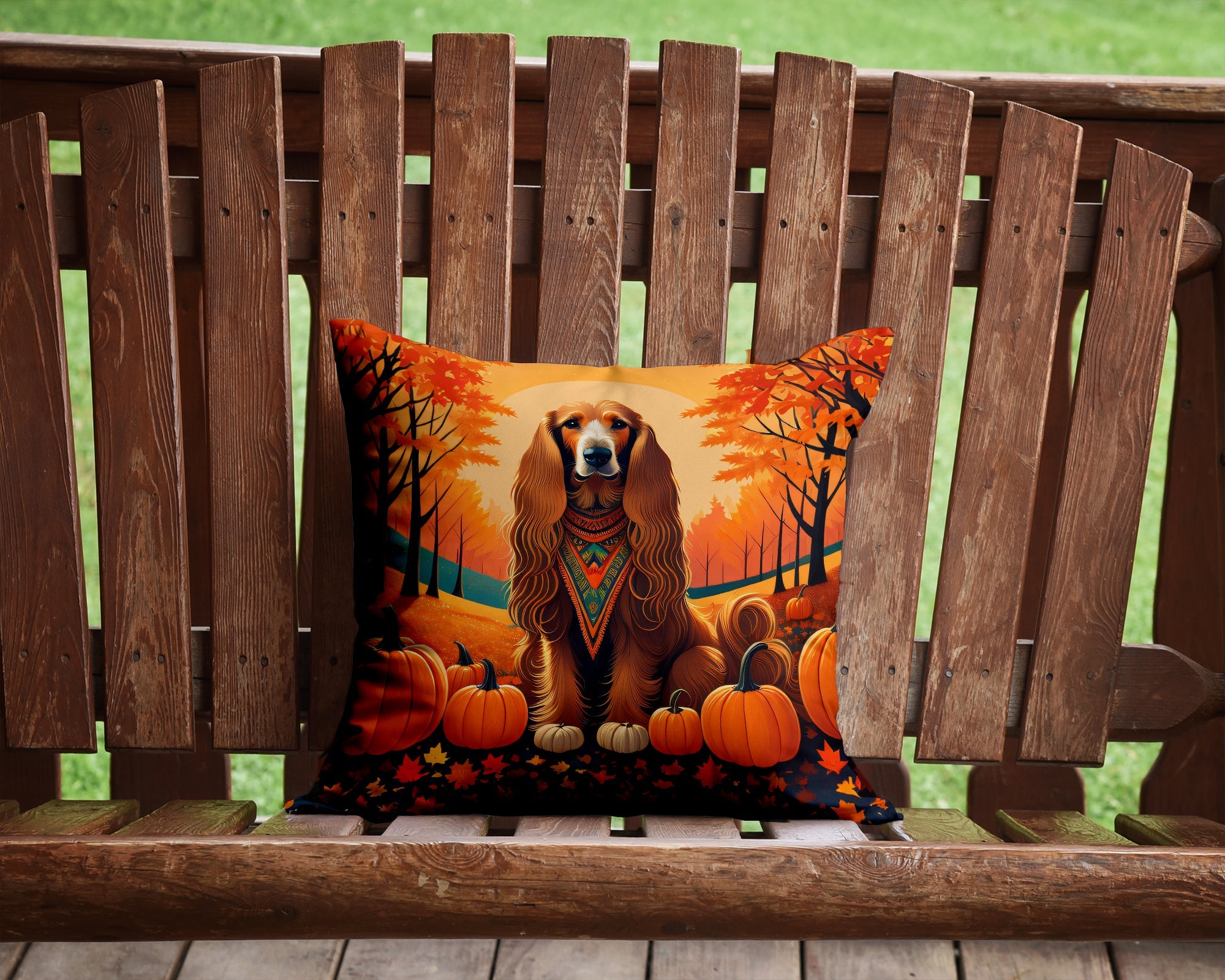 Afghan Hound Fall Decorative Throw Pillow 14x14 Indoor Outdoor Accent Cushion, Fabric Cover with Insert for Sofa, Bed, Porch & Living Room