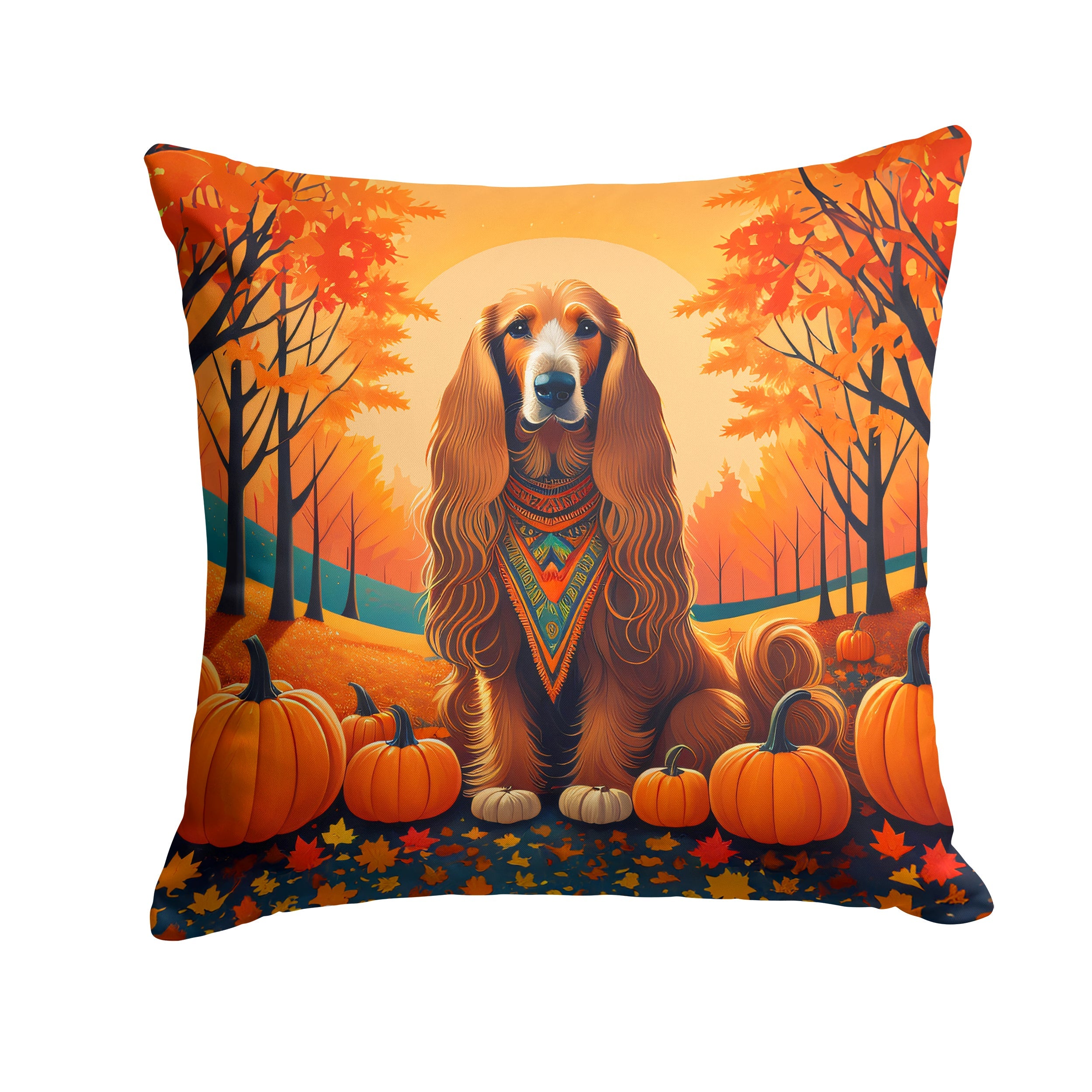 Afghan Hound Fall Decorative Throw Pillow 18x18 Indoor Outdoor Accent Cushion, Fabric Cover with Insert for Sofa, Bed, Porch & Living Room